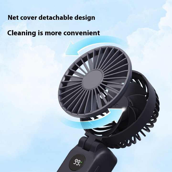 White Portable Handheld Fan with 2000mAh Battery - 3-in-1 Design for Desk, Handheld, and Hanging Use Model Q3