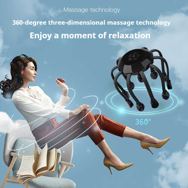 White Standard B model 5 modes + vibration + timing Multifunctional Electric Head Massager with 14 Nodes- Scalp Stress Relief