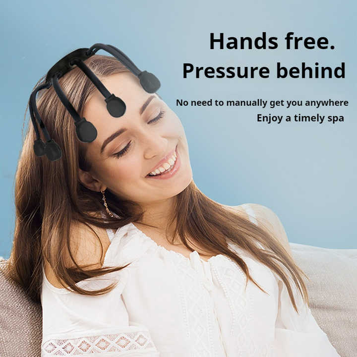 White Deluxe B model 5 modes + vibration + timing + red light + voice + music + APP Bluetooth Multifunctional Electric Head Massager with 14 Nodes- Scalp Stress Relief