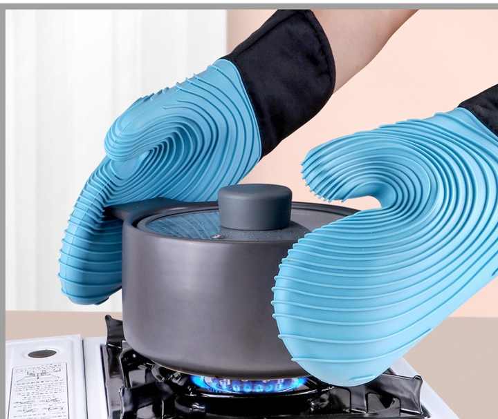 Blue Spiral Pattern Silicone Oven Mitts - Heat Resistant and Non-Slip Design (1 Pair/2 PCS)