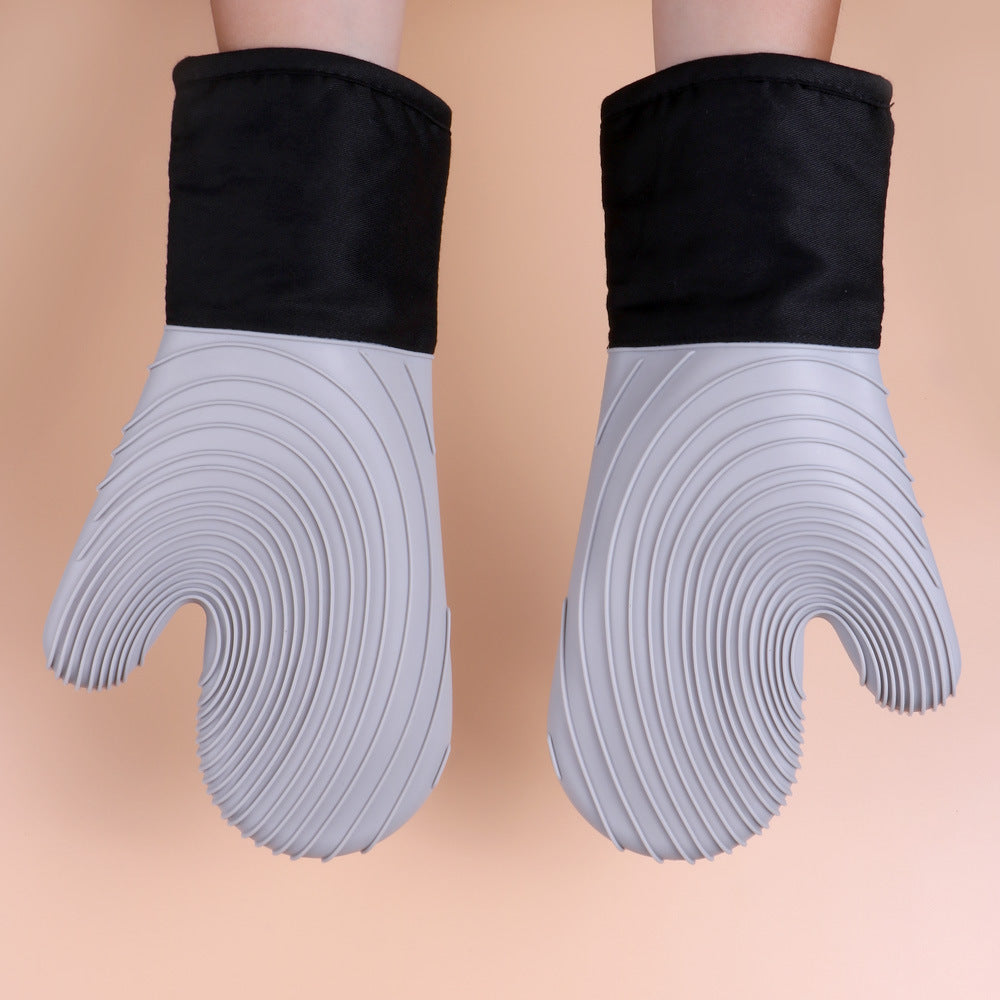 Black Spiral Pattern Silicone Oven Mitts - Heat Resistant and Non-Slip Design (1 Pair/2 PCS)