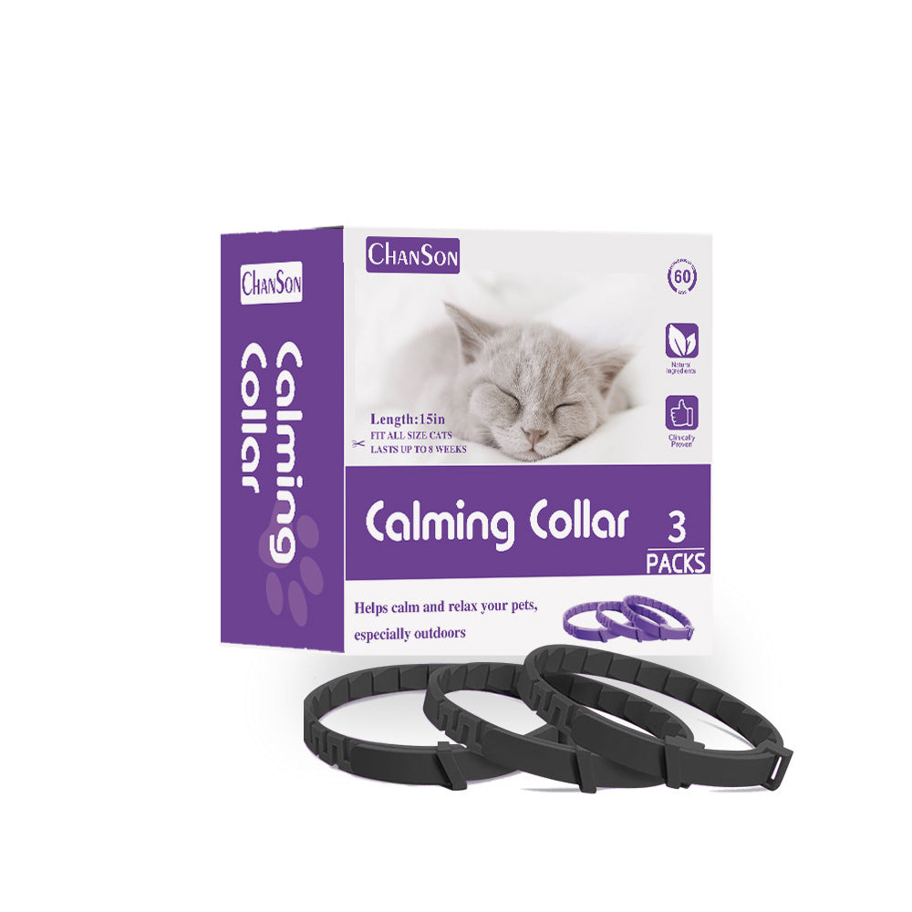 Black Calming Collars for Cats - Natural Anxiety Relief, Adjustable, 3 Pack 2 set/6PCS