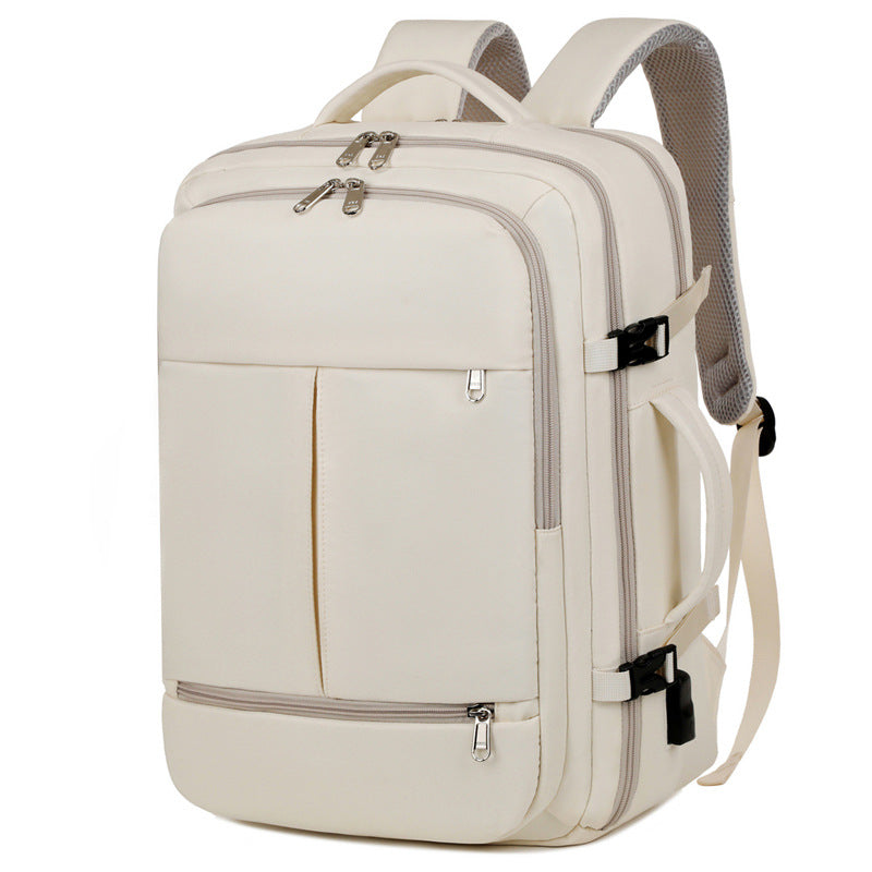 Large Capacity Travel Backpack with USB Charging Port - Beige