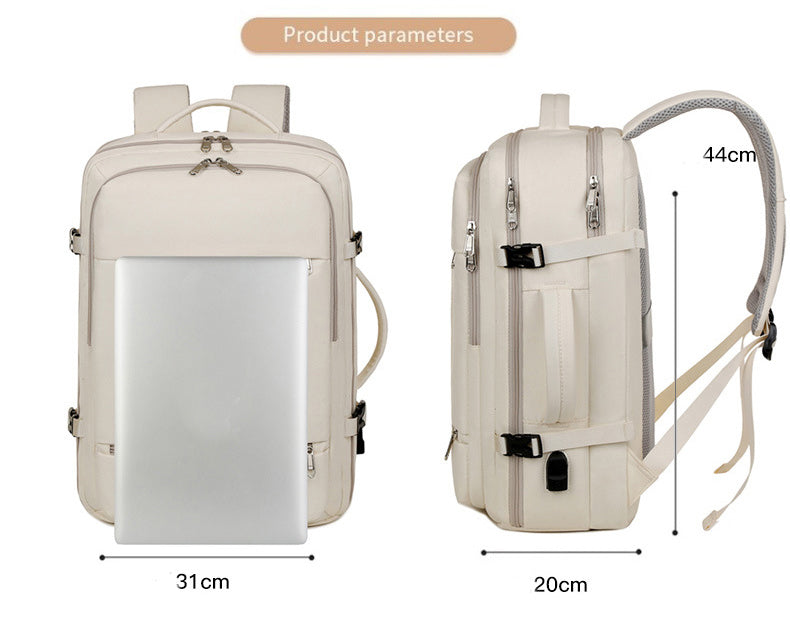 Large Capacity Travel Backpack with USB Charging Port - Beige