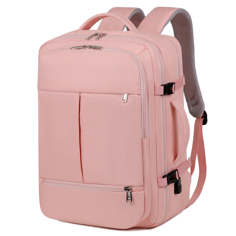 Large Capacity Travel Backpack with USB Charging Port - Pink