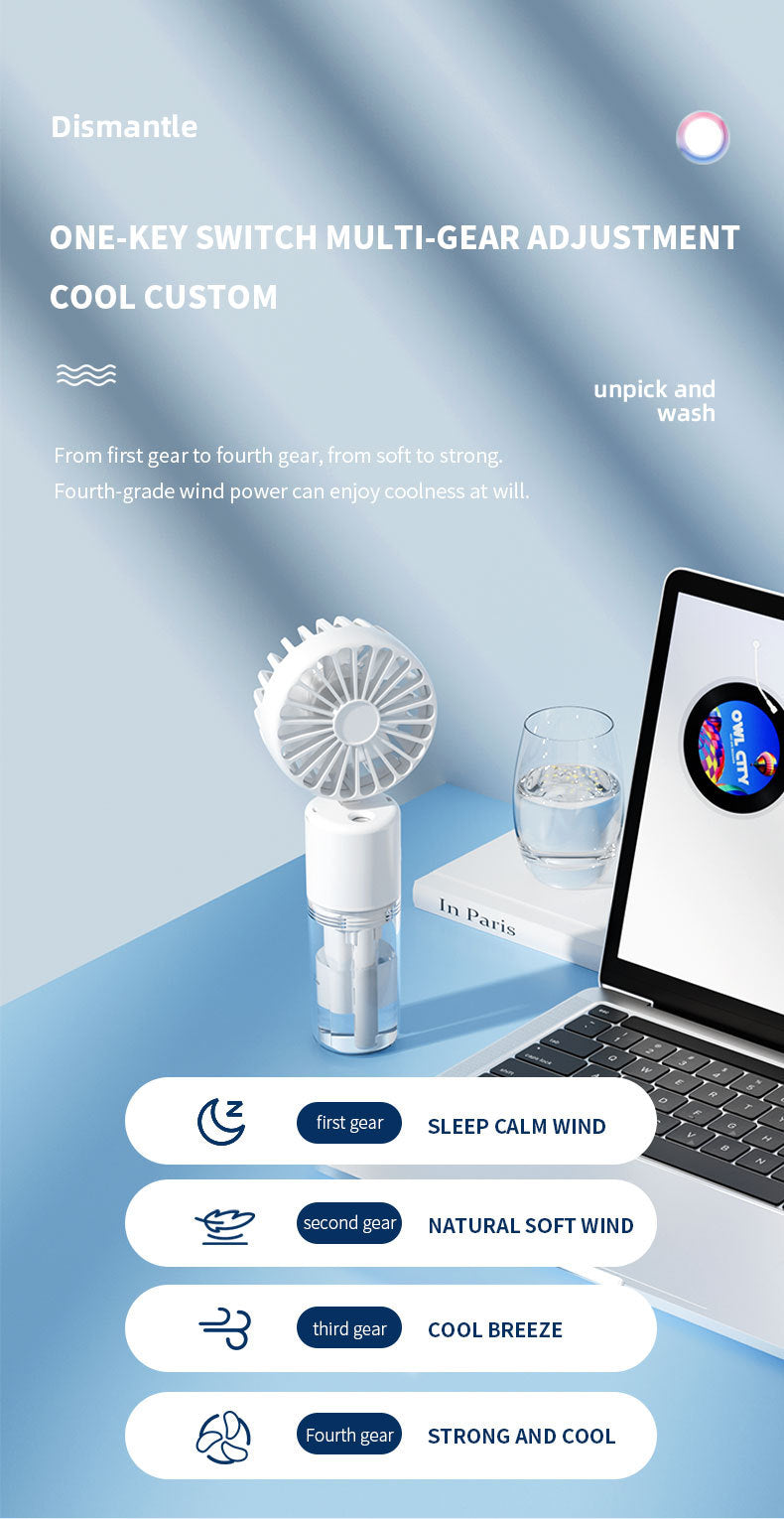 Portable 4-Speed Mini Spray Fan with Moisturizing Function - F2 White (2PCS)