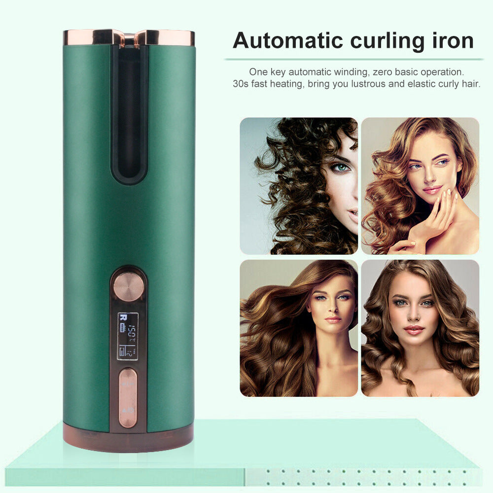 Cordless Automatic Hair Curler with Adjustable Temperature - Gray