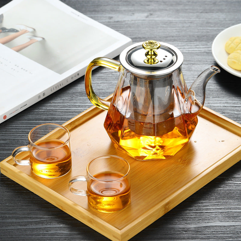 Elegant Glass Teapot with Gold Handle and Stainless Steel Infuser - 600ml Capacity