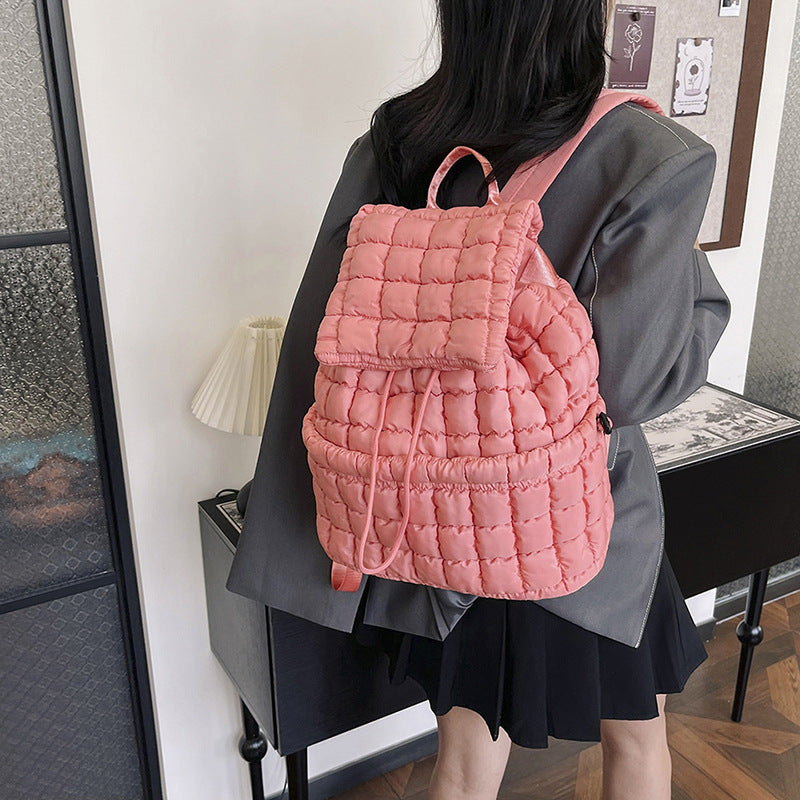 Lightweight Quilted Nylon Backpack with Adjustable Straps - Pine Green