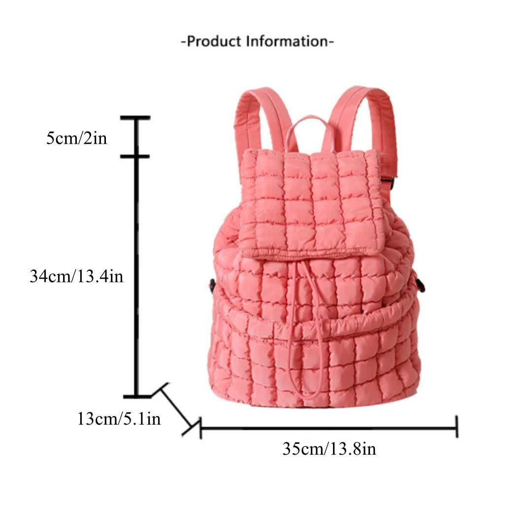 Lightweight Quilted Nylon Backpack with Adjustable Straps - Rose Red