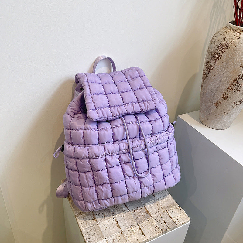 Lightweight Quilted Nylon Backpack with Adjustable Straps - Purple