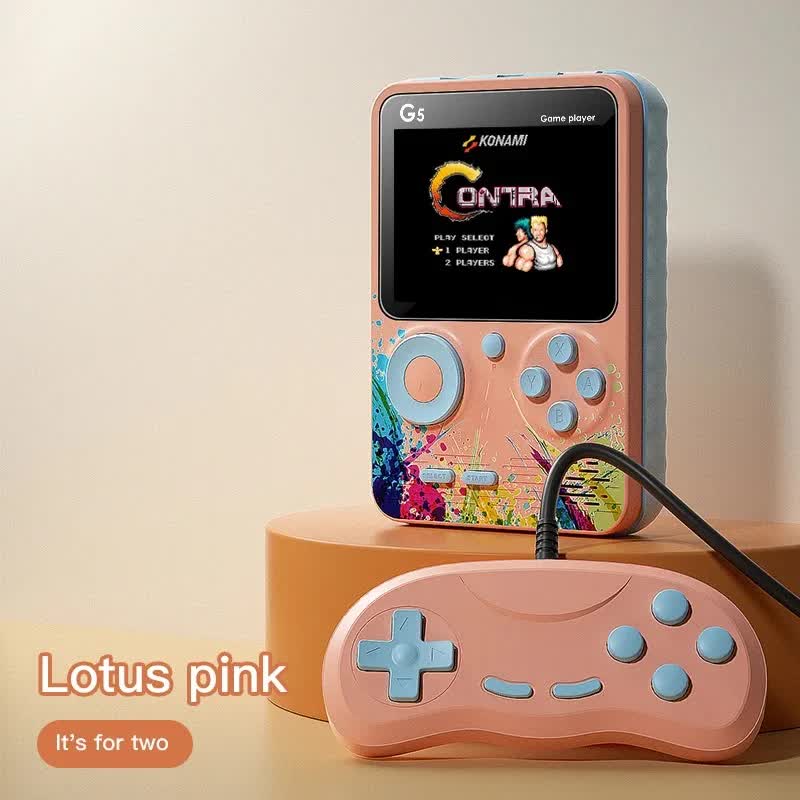 G5 Retro Handheld Game Console with 500 Classic Games - Pink with gamepad