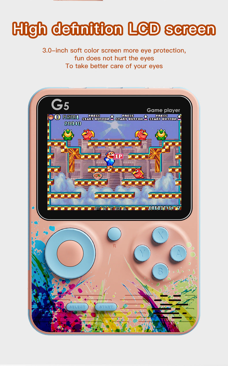 G5 Retro Handheld Game Console with 500 Classic Games - Pink with gamepad