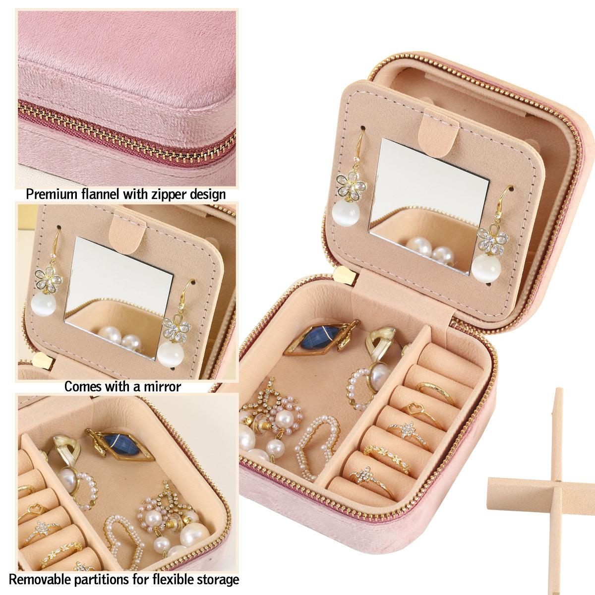 2PCS Blue Portable Travel Jewelry Box with Mirror and Compartments