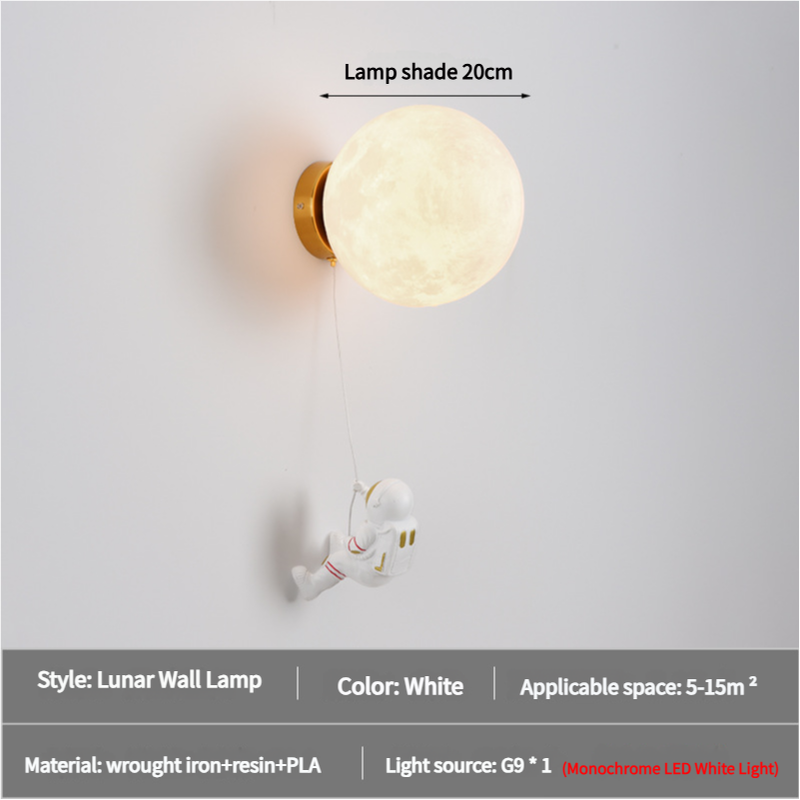 Astronaut Moon Wall Lamp with LED White Light,Diameter 20cm