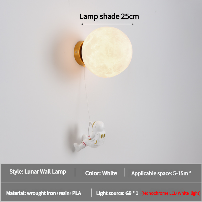 Astronaut Moon Wall Lamp with LED White Light,Diameter 25cm