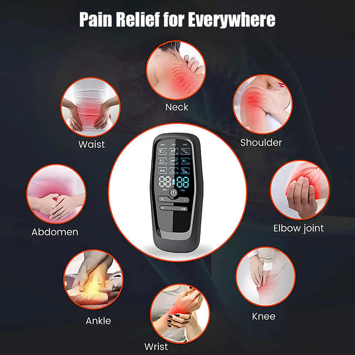 Dual Output EMS/TENS Massage Device with 9 Modes and Type-C Charging, 8 Adhesive Pads