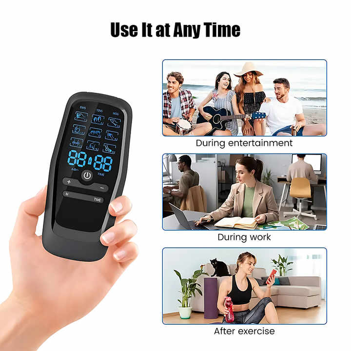 Dual Output EMS/TENS Massage Device with 9 Modes and Type-C Charging, 8 Adhesive Pads