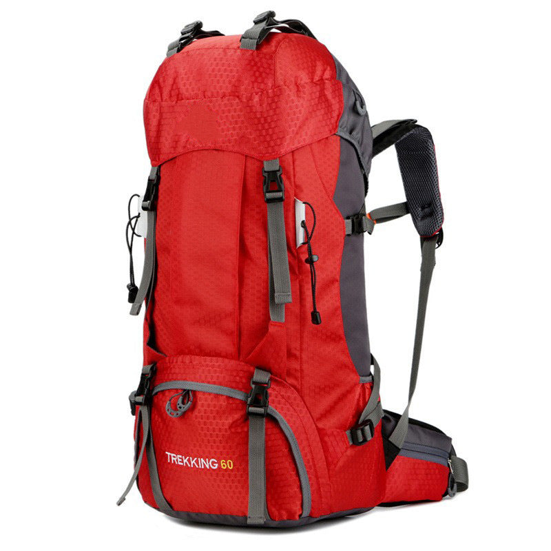 Red 60L Waterproof Hiking Backpack with Multi-Pocket Design for Outdoor Adventures