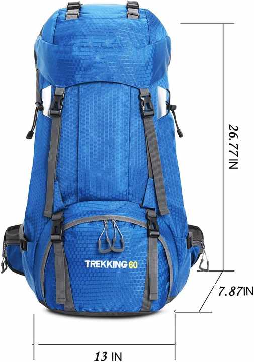 Turquoise 60L Waterproof Hiking Backpack with Multi-Pocket Design for Outdoor Adventures