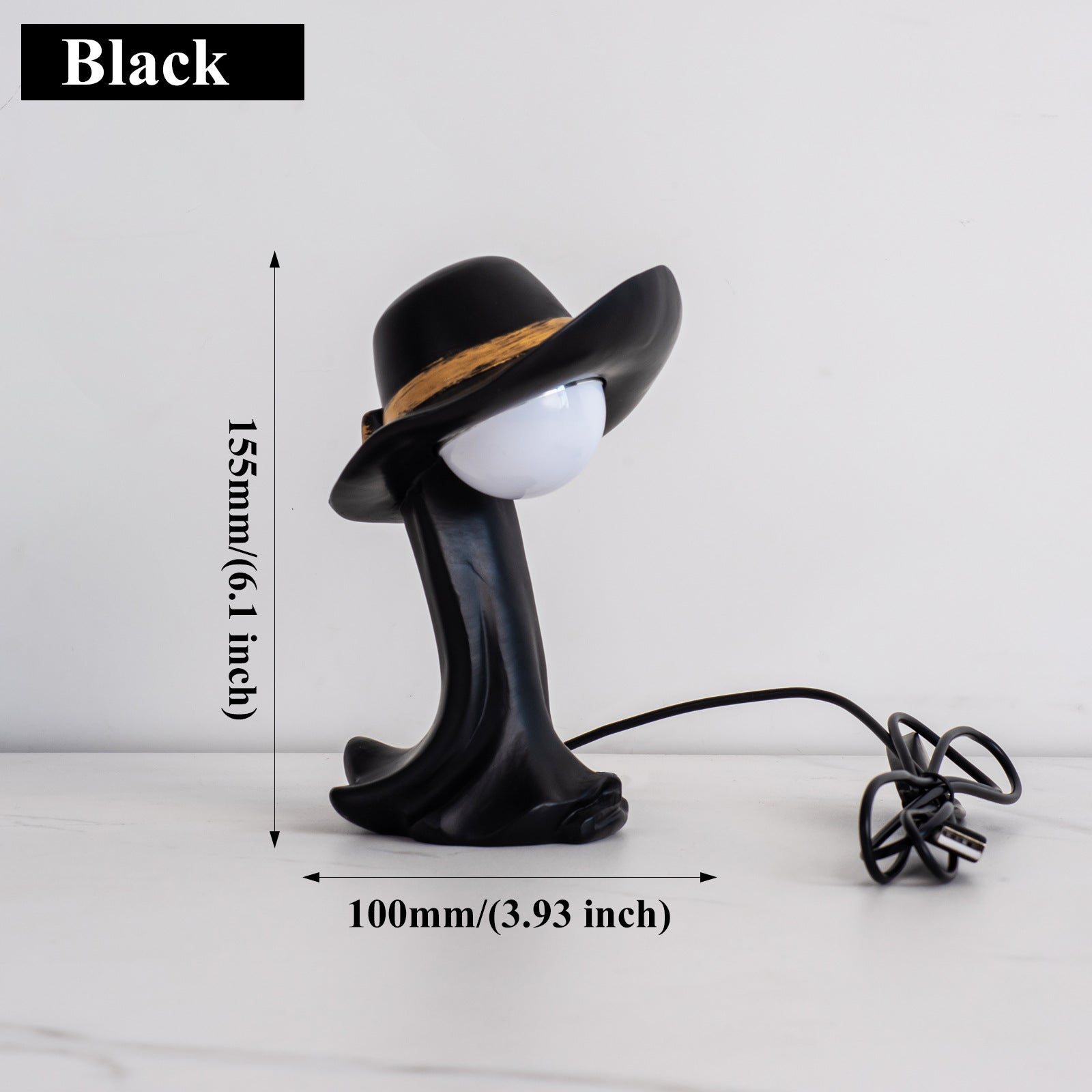 Black Creative Cowboy Hat USB Table Lamp for Home and Office Decor