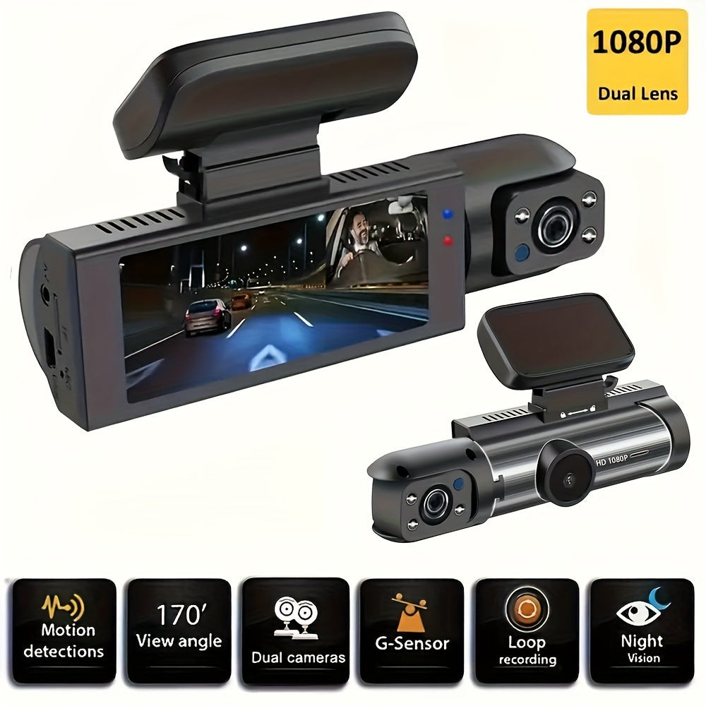 1080P Dual Dash Cam with Night Vision and G-Sensor - Motion Detection and Loop Recording