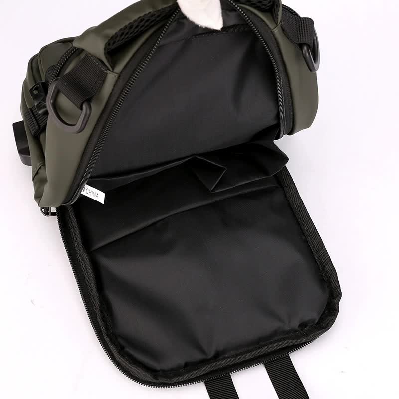 Black Compact Multi-Function Nylon Chest Bag - Stylish and Practical