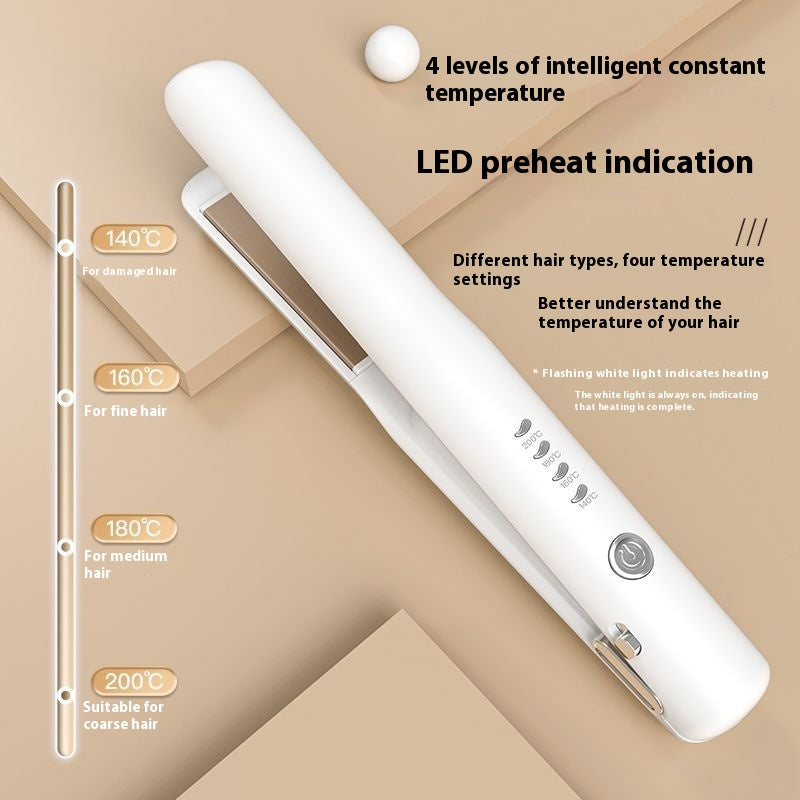 Pink Portable Wireless Hair Straightener with Adjustable Temperature - USB Type-C Charging, Lightweight Design