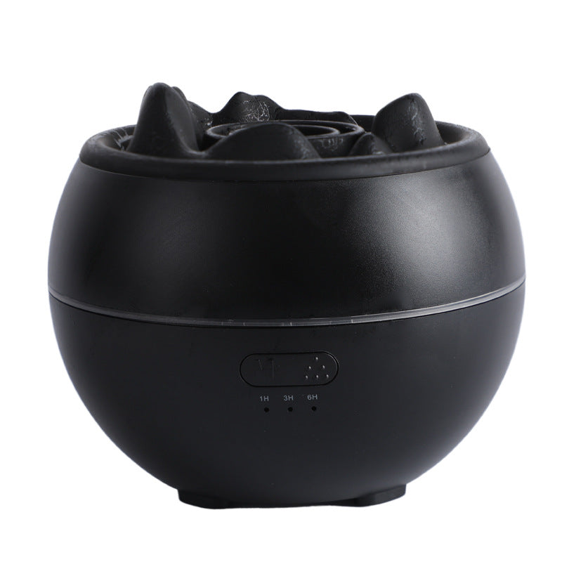 Volcanic Flame Aroma Diffuser (Black Crack Style)- 360ml Ultrasonic Humidifier with 7-Color LED Light and Adjustable Mist for Home and Office