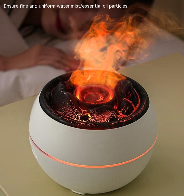 Volcanic Flame Aroma Diffuser (Black Ordinary Style)- 360ml Ultrasonic Humidifier with 7-Color LED Light and Adjustable Mist for Home and Office