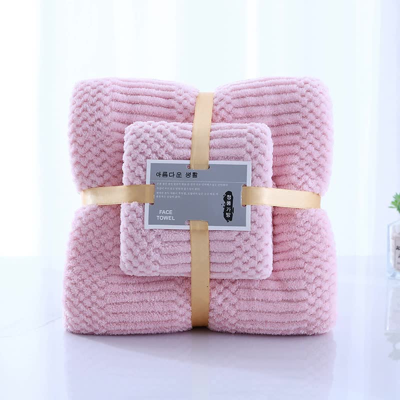 2 PCS Light Pink Coral Fleece Towel and Bath Towel Set - Ultra Soft, Absorbent, and Lint-Free for Home and Spa