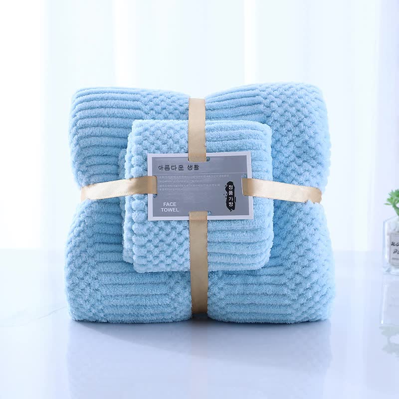 2 PCS Light Blue Coral Fleece Towel and Bath Towel Set - Ultra Soft, Absorbent, and Lint-Free for Home and Spa