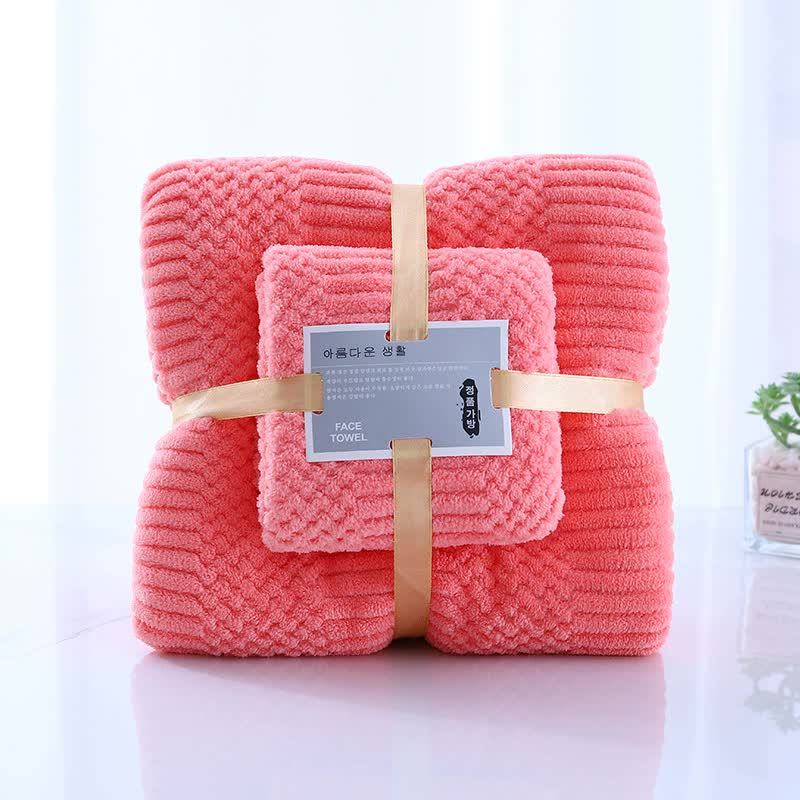 2 PCS Dark Pink Coral Fleece Towel and Bath Towel Set - Ultra Soft, Absorbent, and Lint-Free for Home and Spa