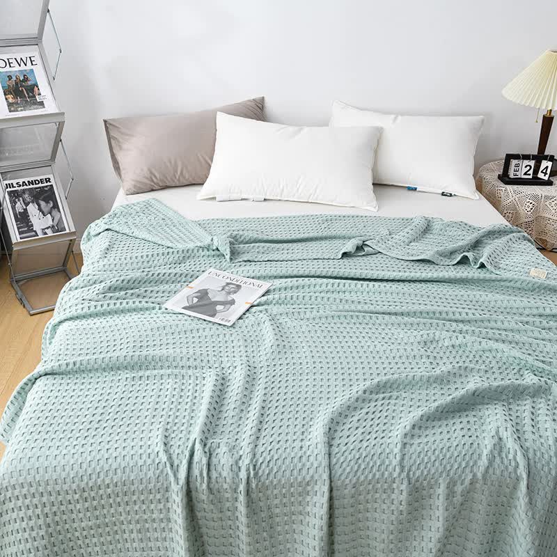 Cotton Waffle Blanket - Air Conditioning Blanket/Throw/Summer Quilt, 100*152cm,Light Green