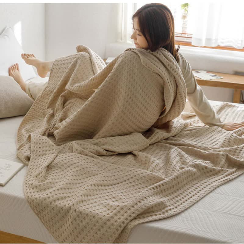 Cotton Waffle Blanket - Air Conditioning Blanket/Throw/Summer Quilt, 100*152cm,Light Green