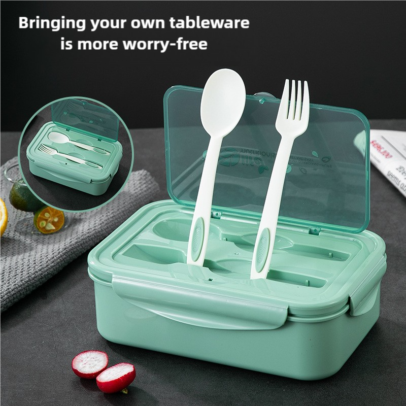 2 PCS Green Multipurpose Lunch Box with Spoon and Fork