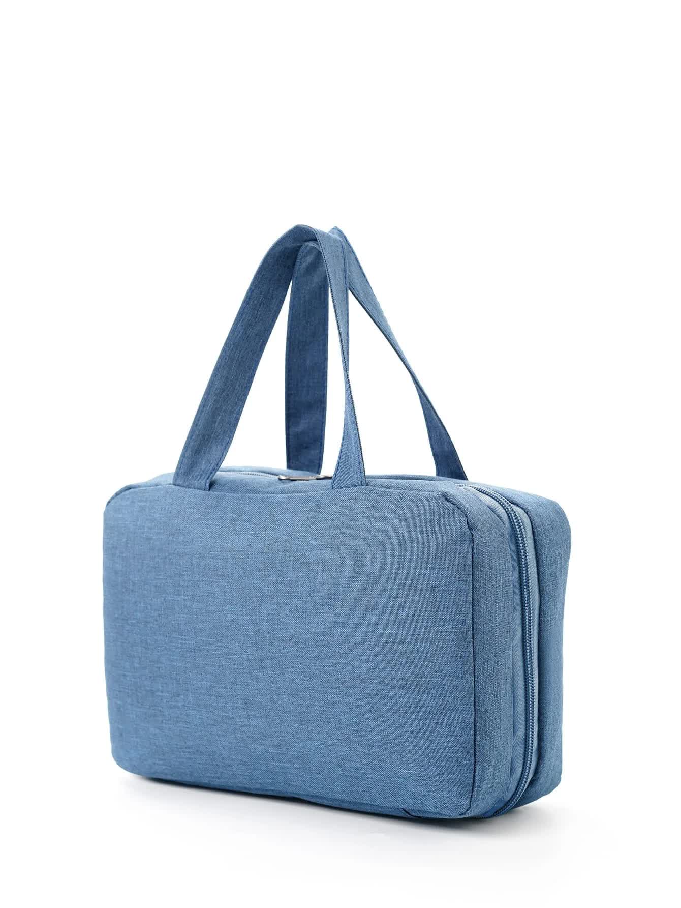 Blue Multipurpose Portable Travel Toiletry Bag - Waterproof Cosmetic Organizer with Zipper
