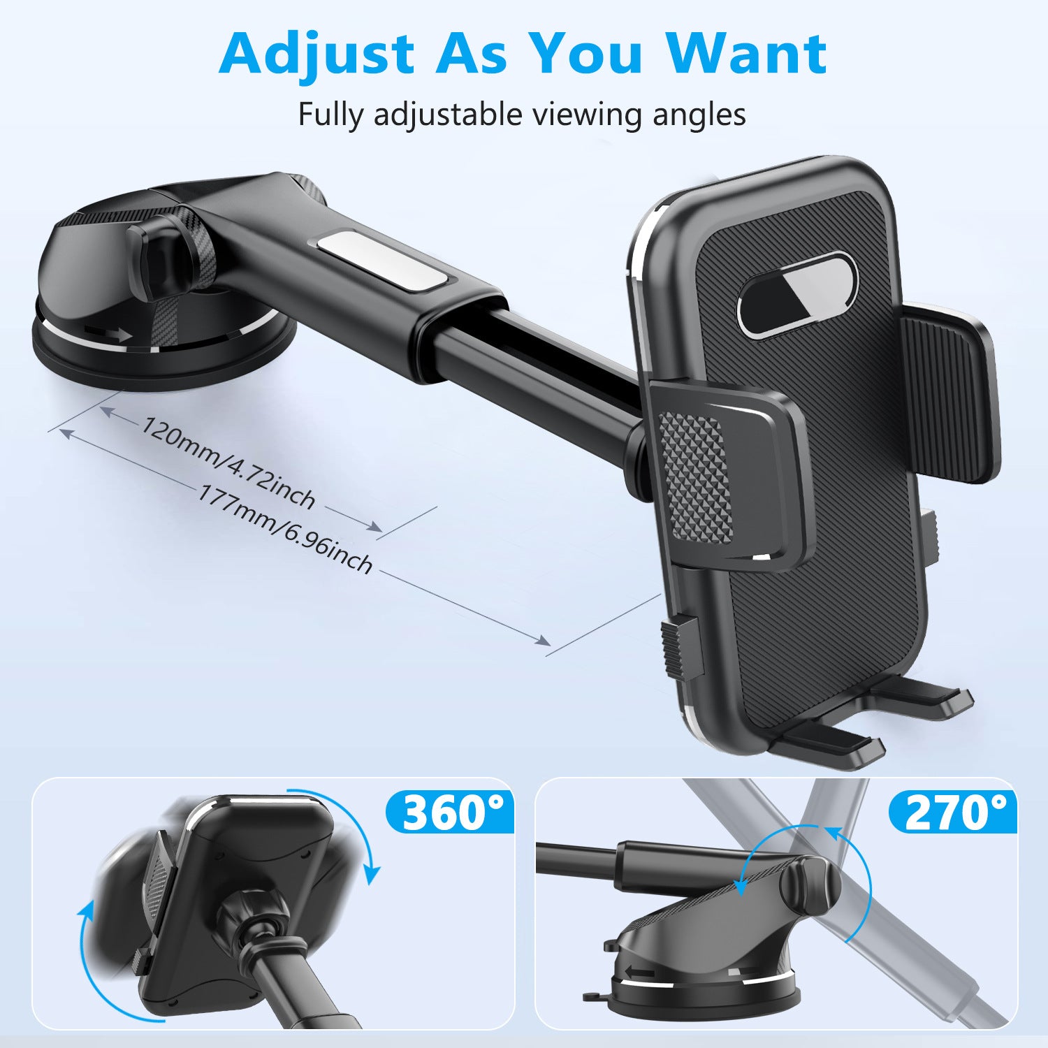 ML-239 Adjustable Car Phone Holder - Universal Suction Mount for Dashboard & Windscreen