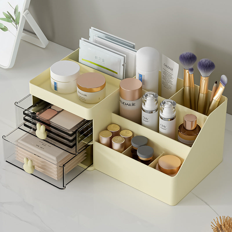 Yellow Drawer-Style Cosmetic Organizer - Multifunctional Jewelry Storage Box for Desk - Minimalist Desk Organizer for Students