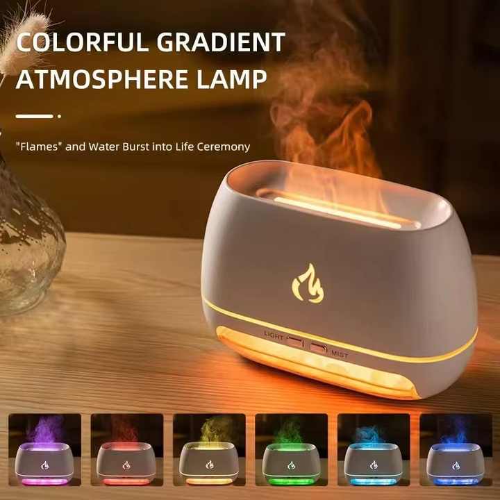 White LED Flame Aromatherapy Diffuser with Humidifier - Ambient Light Essential Oil Diffuser