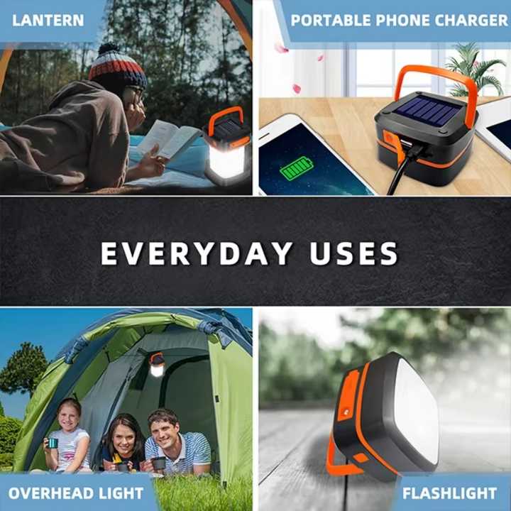 Green Collapsible Solar LED Camping Lantern with USB Charging - Portable Outdoor Light