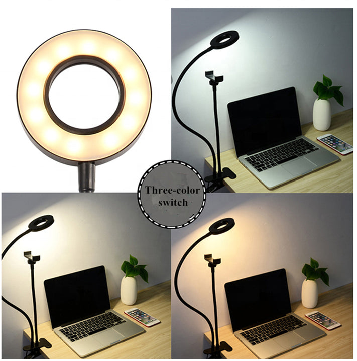 Flexible LED Ring Light with Phone Holder - Adjustable Brightness & Clip Base