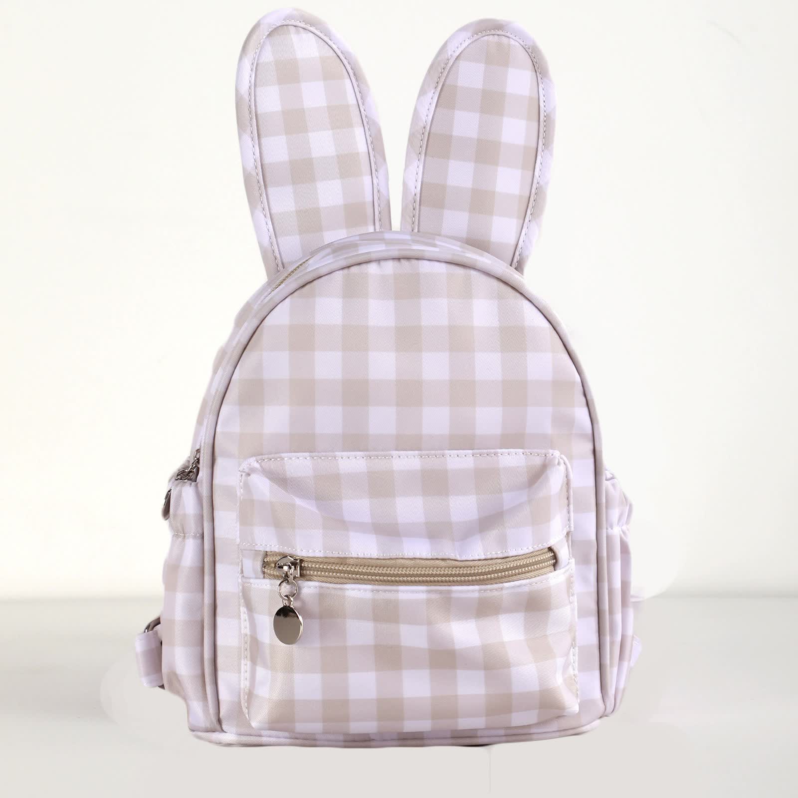 Khaki Kids Bunny Ear Gingham Backpack - Cute Mini Bag for Girls