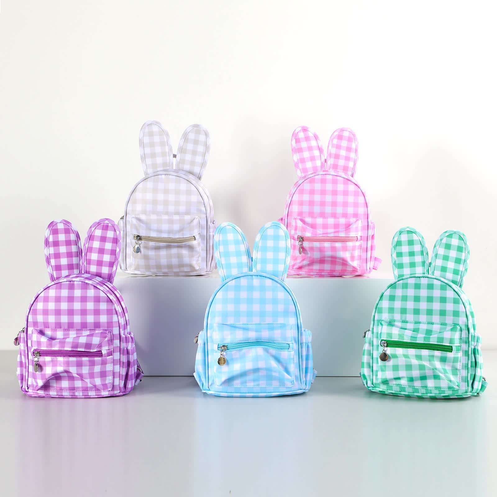 Khaki Kids Bunny Ear Gingham Backpack - Cute Mini Bag for Girls