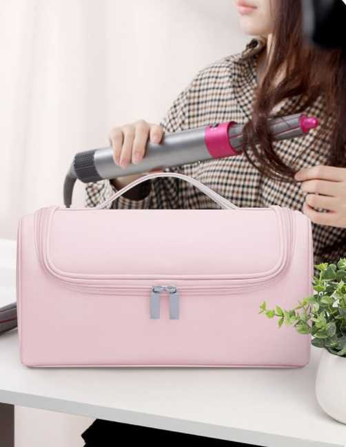 Pink Portable Hair Styling Tool Organizer - Travel Storage Bag with Compartments