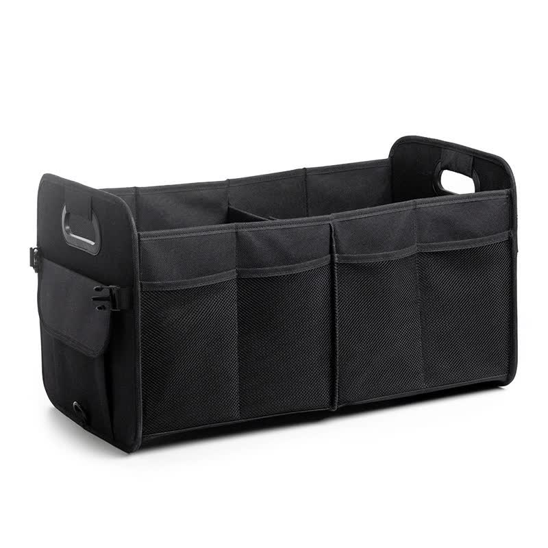 Black Foldable Car Trunk Organizer - Multi-Compartment Storage Box with Handles