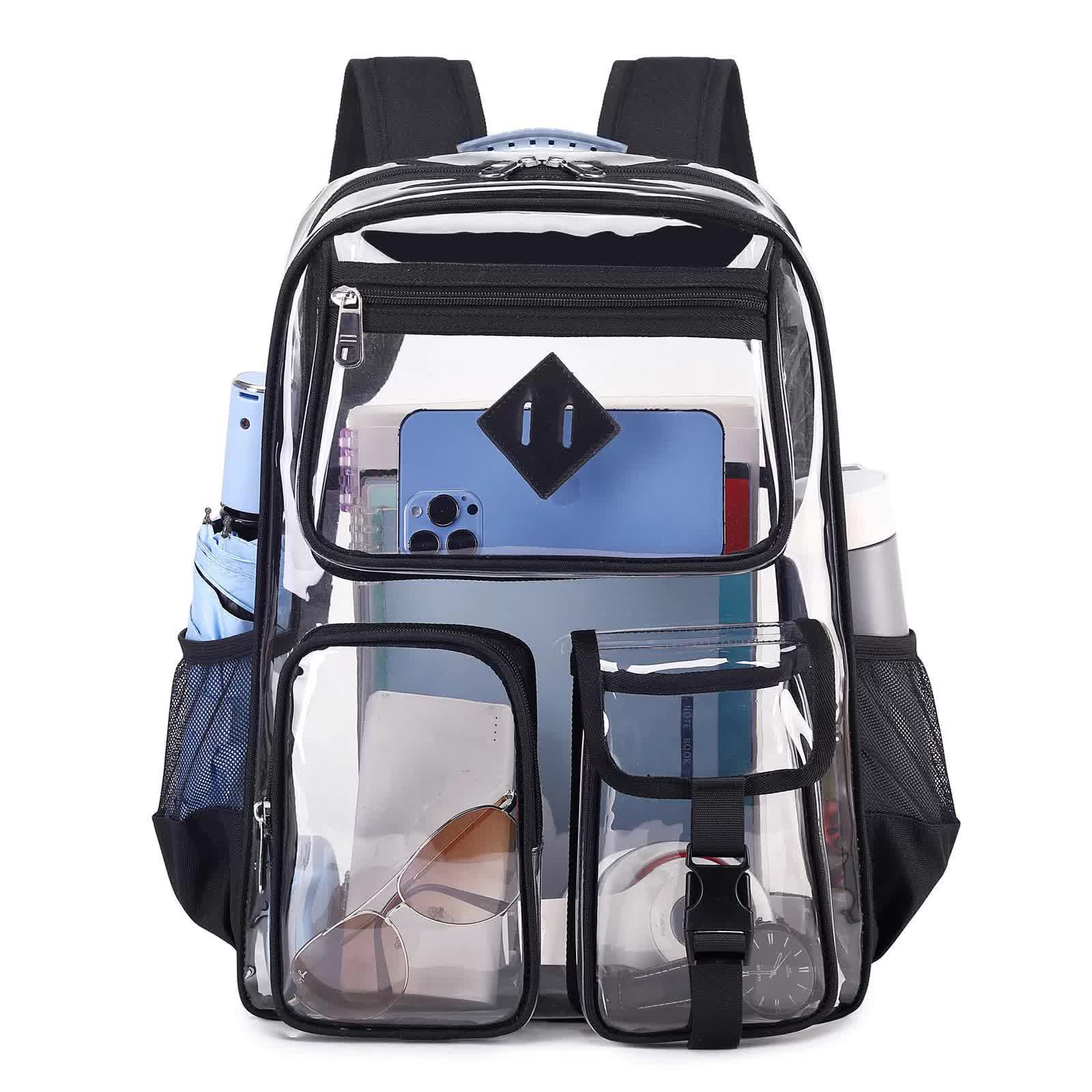 Black Clear Transparent Backpack - Stylish PVC School Bag with Multiple Pockets