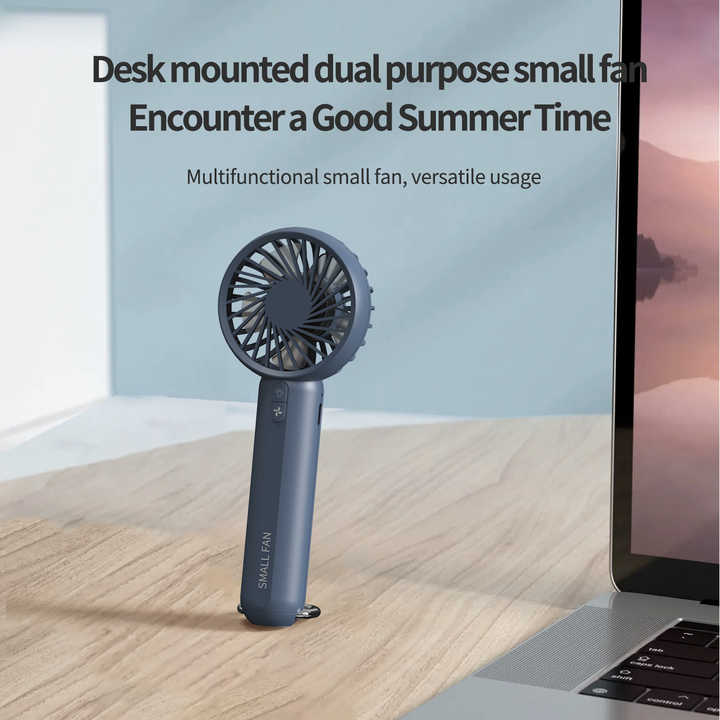 Blue Mini Handheld Rechargeable Fan - Portable USB-Powered Cooling with Keyring