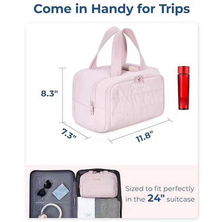 Pink Waterproof Travel Duffle Bag - Lightweight Multi-Pocket Overnight Bag for Women