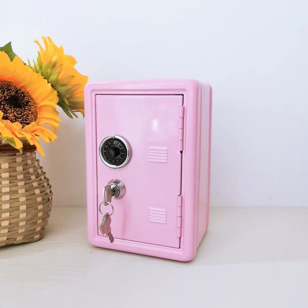 Pink Mini Metal Safe Box with Combination Lock and Key - Compact Security Storage